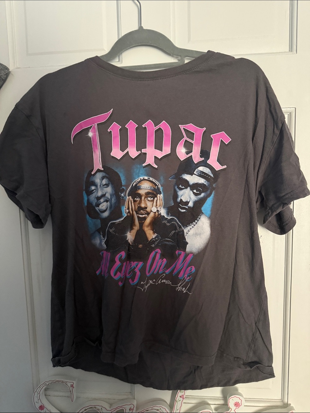 Target Men’s Tupac Graphic Tee - Charcoal with Pink & Blue Print